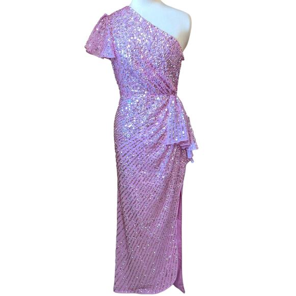 Mac Duggal One Shoulder Pink Sequin Gown Size 2 NWT Formal Evening Dress - Picture 2 of 6